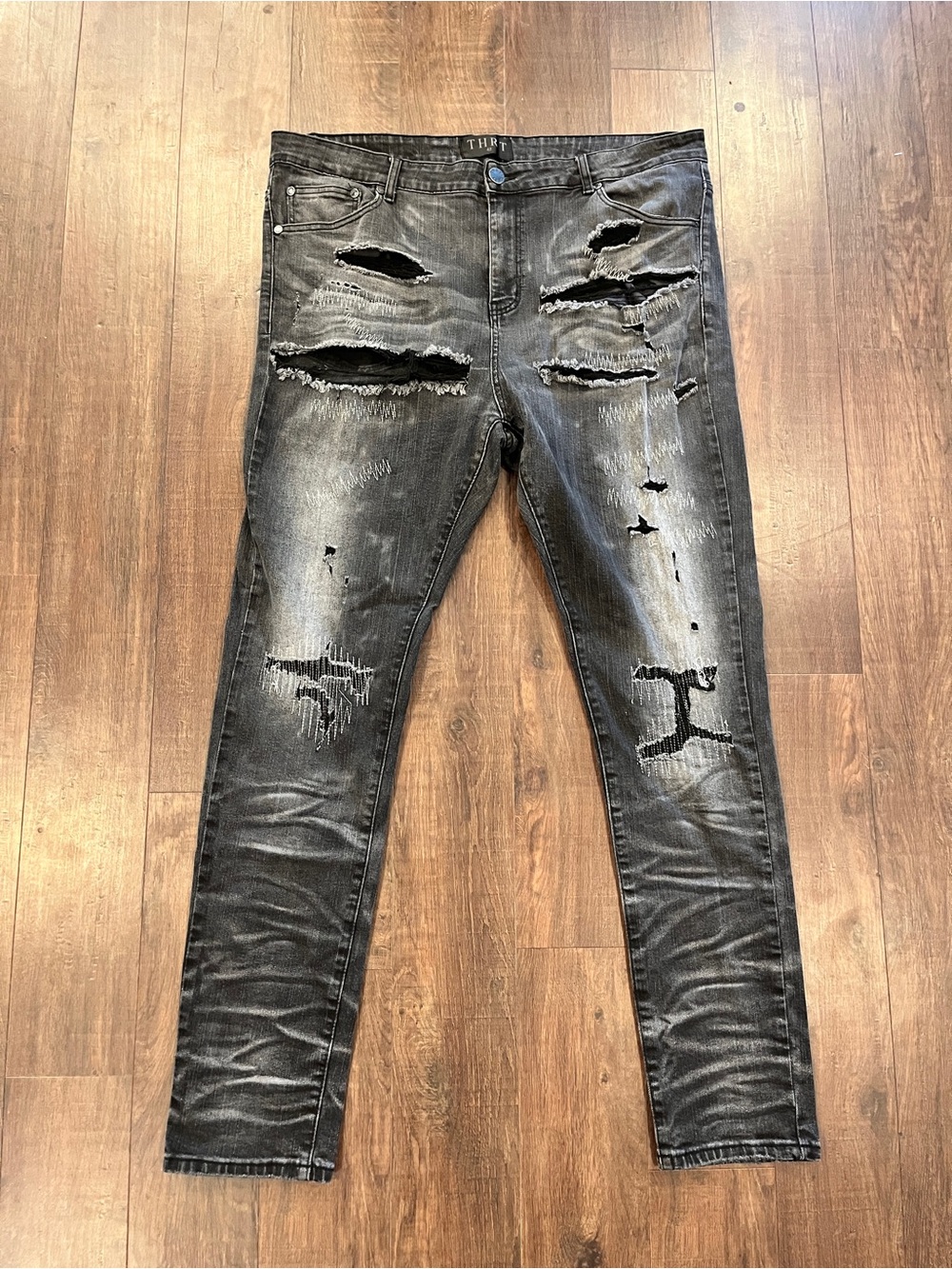 THRT Denim Black Distressed Jeans Men's Size 42x32